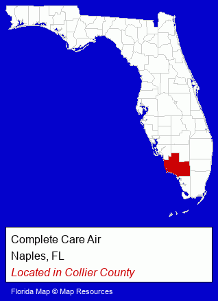 Florida counties map, showing the general location of Complete Care Air