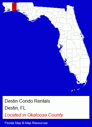 Florida counties map, showing the general location of Destin Condo Rentals