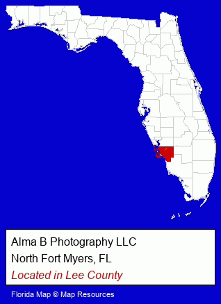 Florida counties map, showing the general location of Alma B Photography LLC