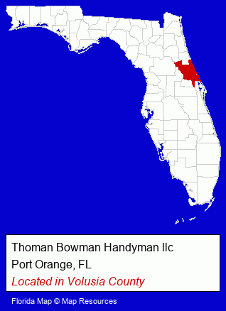 Florida counties map, showing the general location of Thoman Bowman Handyman llc