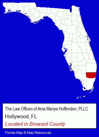 Florida counties map, showing the general location of The Law Offices of Ama Mariya Hoffenden, PLLC
