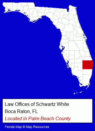 Florida counties map, showing the general location of Law Offices of Schwartz White