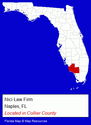 Florida counties map, showing the general location of Nici Law Firm