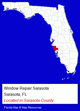 Florida counties map, showing the general location of Window Repair Sarasota