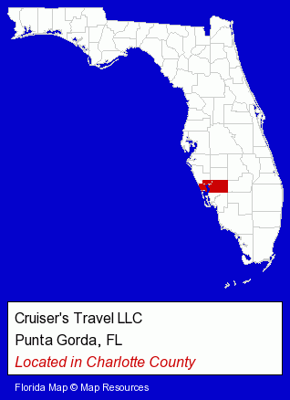 Florida counties map, showing the general location of Cruiser's Travel LLC