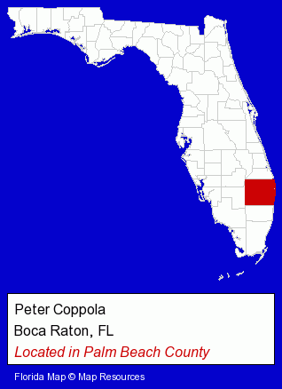 Florida counties map, showing the general location of Peter Coppola