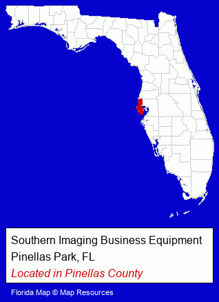 Florida counties map, showing the general location of Southern Imaging Business Equipment