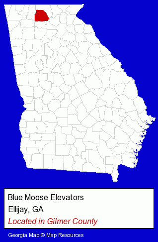 Georgia counties map, showing the general location of Blue Moose Elevators