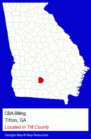 Georgia counties map, showing the general location of CBA Billing