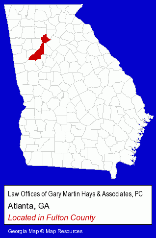 Georgia counties map, showing the general location of Law Offices of Gary Martin Hays & Associates, PC