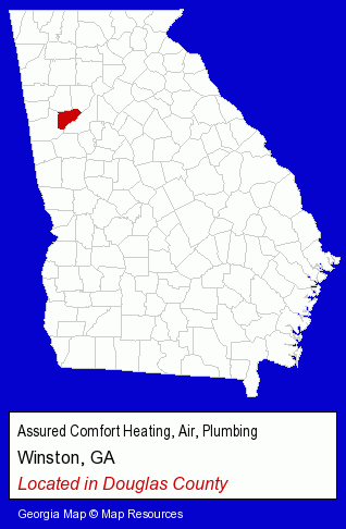Georgia counties map, showing the general location of Assured Comfort Heating, Air, Plumbing