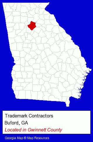 Georgia counties map, showing the general location of Trademark Contractors