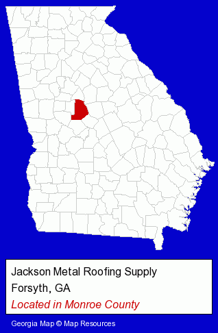 Georgia counties map, showing the general location of Jackson Metal Roofing Supply