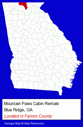 Georgia counties map, showing the general location of Mountain Paws Cabin Rentals