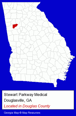 Georgia counties map, showing the general location of Stewart Parkway Medical