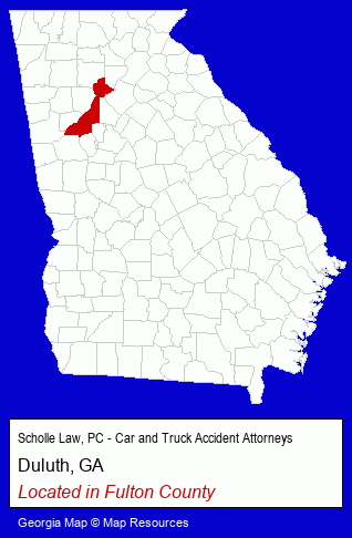 Georgia counties map, showing the general location of Scholle Law, PC - Car and Truck Accident Attorneys