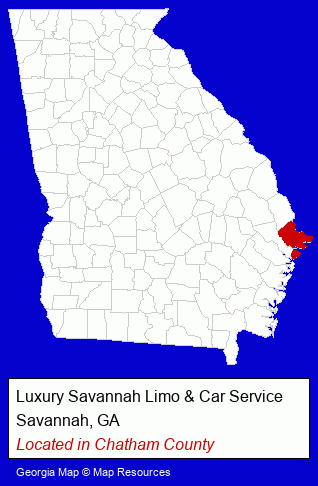 Georgia counties map, showing the general location of Luxury Savannah Limo & Car Service