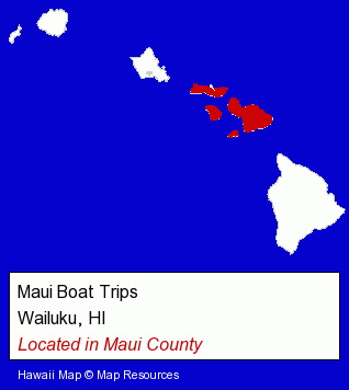 Hawaii counties map, showing the general location of Maui Boat Trips