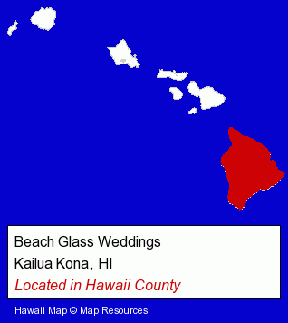 Hawaii counties map, showing the general location of Beach Glass Weddings