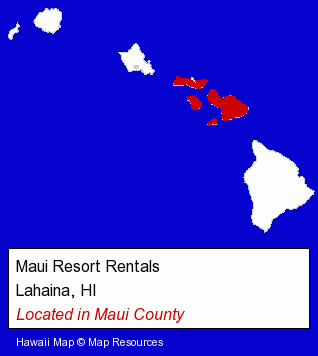 Hawaii counties map, showing the general location of Maui Resort Rentals