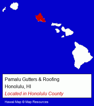 Hawaii counties map, showing the general location of Pamalu Gutters & Roofing