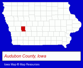 Iowa map, showing the general location of Audubon Community High School