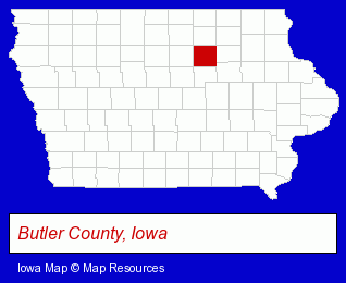 Iowa map, showing the general location of Elizabeth Rasmussen Martin Memorial Library