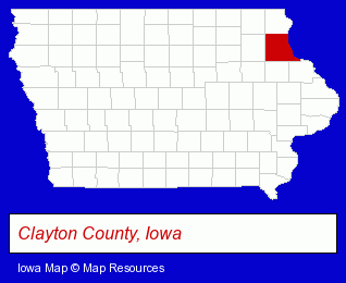 Iowa map, showing the general location of Clayton County Development GRP