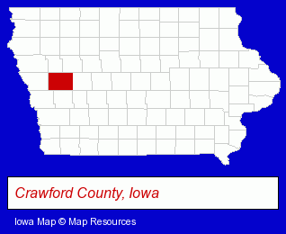 Iowa map, showing the general location of Schleswig Community School District