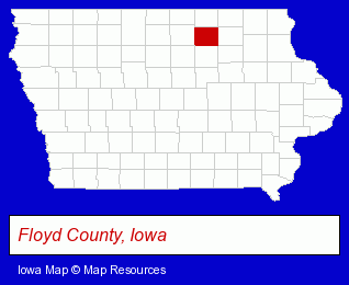 Iowa map, showing the general location of Charles City Community School District