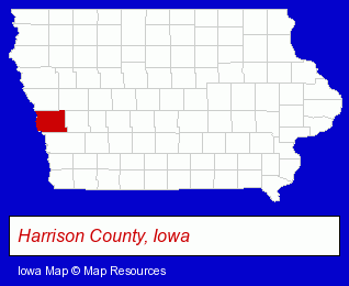 Iowa map, showing the general location of Harrison County REC
