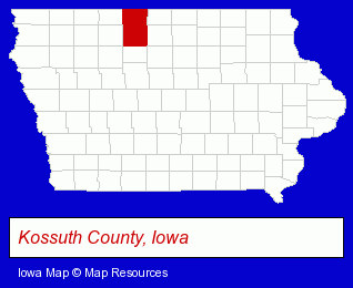 Iowa map, showing the general location of Algona Community School District