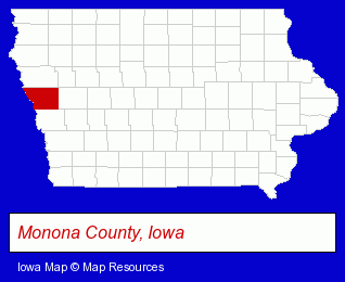 Iowa map, showing the general location of Fisher-Whiting Memorial Library
