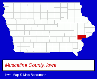 Iowa map, showing the general location of Muscatine Community School District