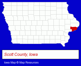 Iowa map, showing the general location of Davenport Community School District