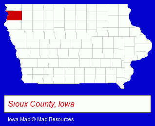 Iowa map, showing the general location of Hull Christian Grammer School