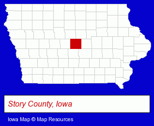 Iowa map, showing the general location of Ames Christian School