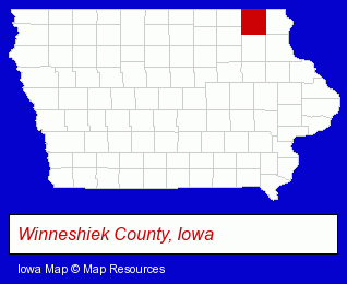 Iowa map, showing the general location of Northeast Iowa Dairy Foundation