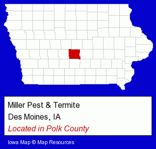 Iowa counties map, showing the general location of Miller Pest & Termite