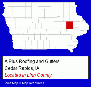 Iowa counties map, showing the general location of A Plus Roofing and Gutters