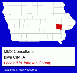 Iowa counties map, showing the general location of MMS Consultants