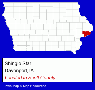 Iowa counties map, showing the general location of Shingle Star