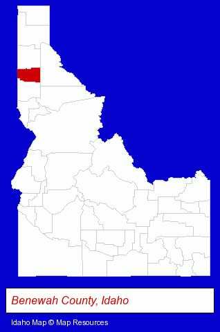 Idaho map, showing the general location of Benewah Veterinary Clinic