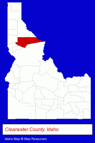 Idaho map, showing the general location of Clearwater County Land Title