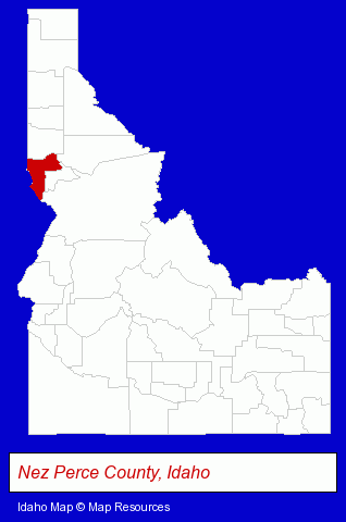Idaho map, showing the general location of Lapwai Senior High School