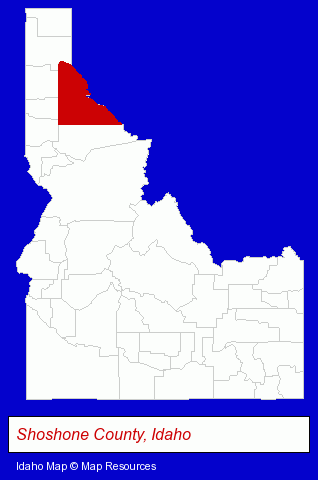 Idaho map, showing the general location of New Jersey Mining Company