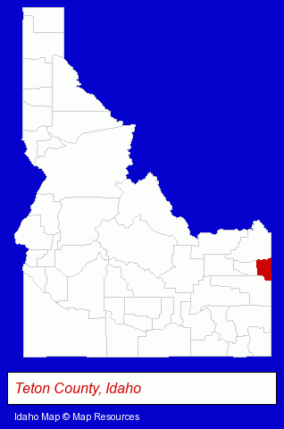 Idaho map, showing the general location of Teton Regional Land Trust