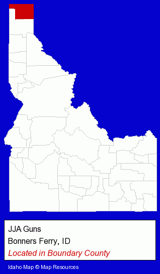 Idaho counties map, showing the general location of JJA Guns