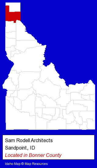Idaho counties map, showing the general location of Sam Rodell Architects
