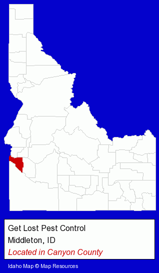 Idaho counties map, showing the general location of Get Lost Pest Control